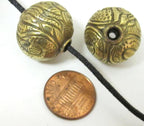 2 BEADS - Nepal brass beads Tibetan beads Large Size 20 mm Tibetan brass repousse oval rondele shape beads - BD608C