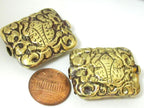 2 BEADS-Large 32 x 26 mm size Tibetan brass repousse frog design focal pendant bead - BD609