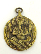 Oval Shape Seated four armed Ganesha brass charm pendant from Nepal - CP054