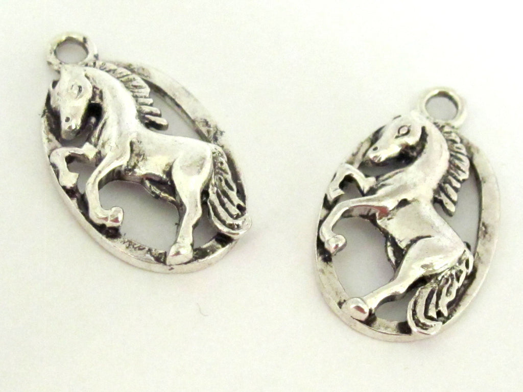 2 - Horse charms oval shape antiqued silver finish - CM081