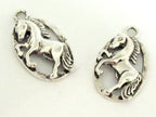2 - Horse charms oval shape antiqued silver finish - CM081