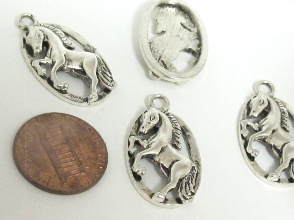 2 - Horse charms oval shape antiqued silver finish - CM081