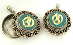 Tibetan Ghau prayer box Om mantra filigree pendant with turquoise inlay - PM256E