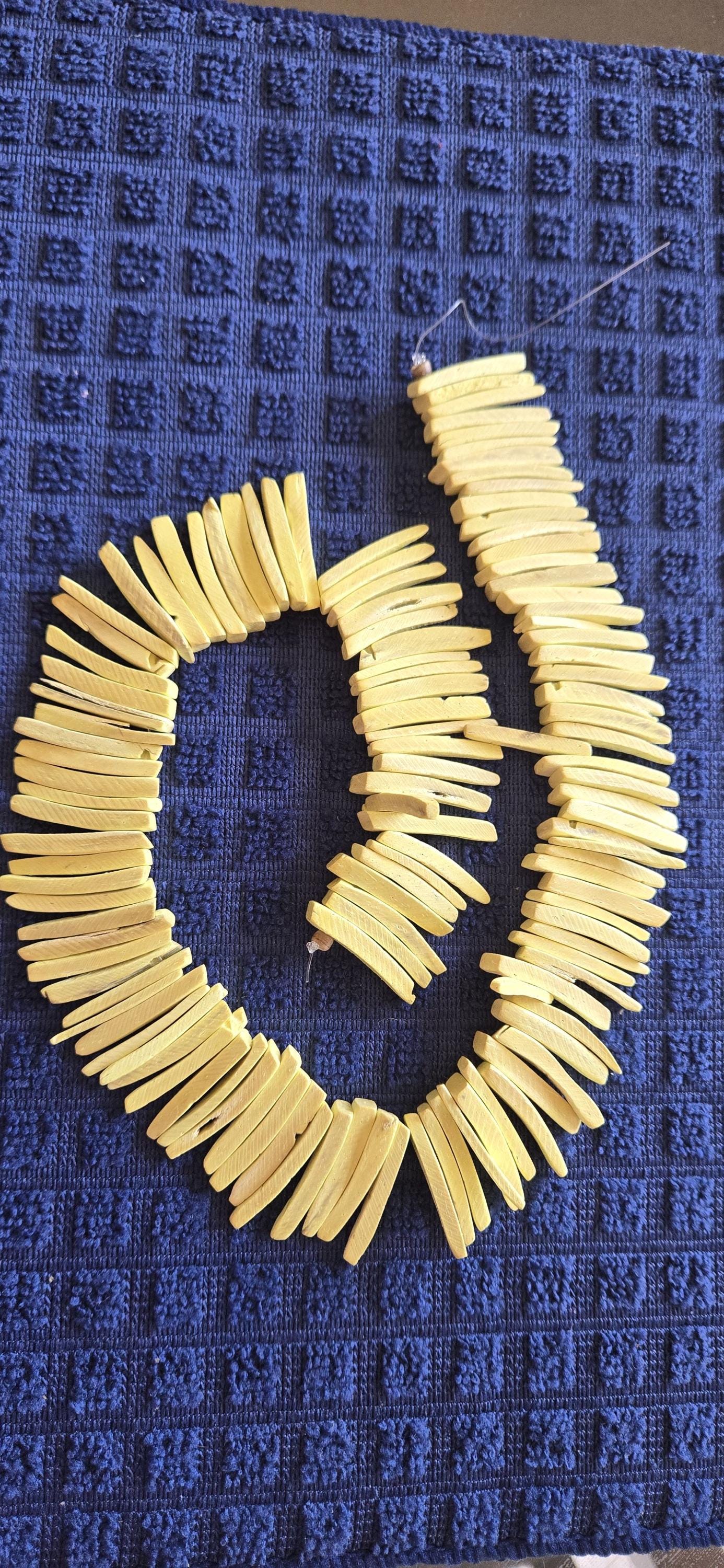 Yellow color coconut sticks Full Strand 15 inches bead size 26-28 mm triangle stick shape tribal design beads NB002A