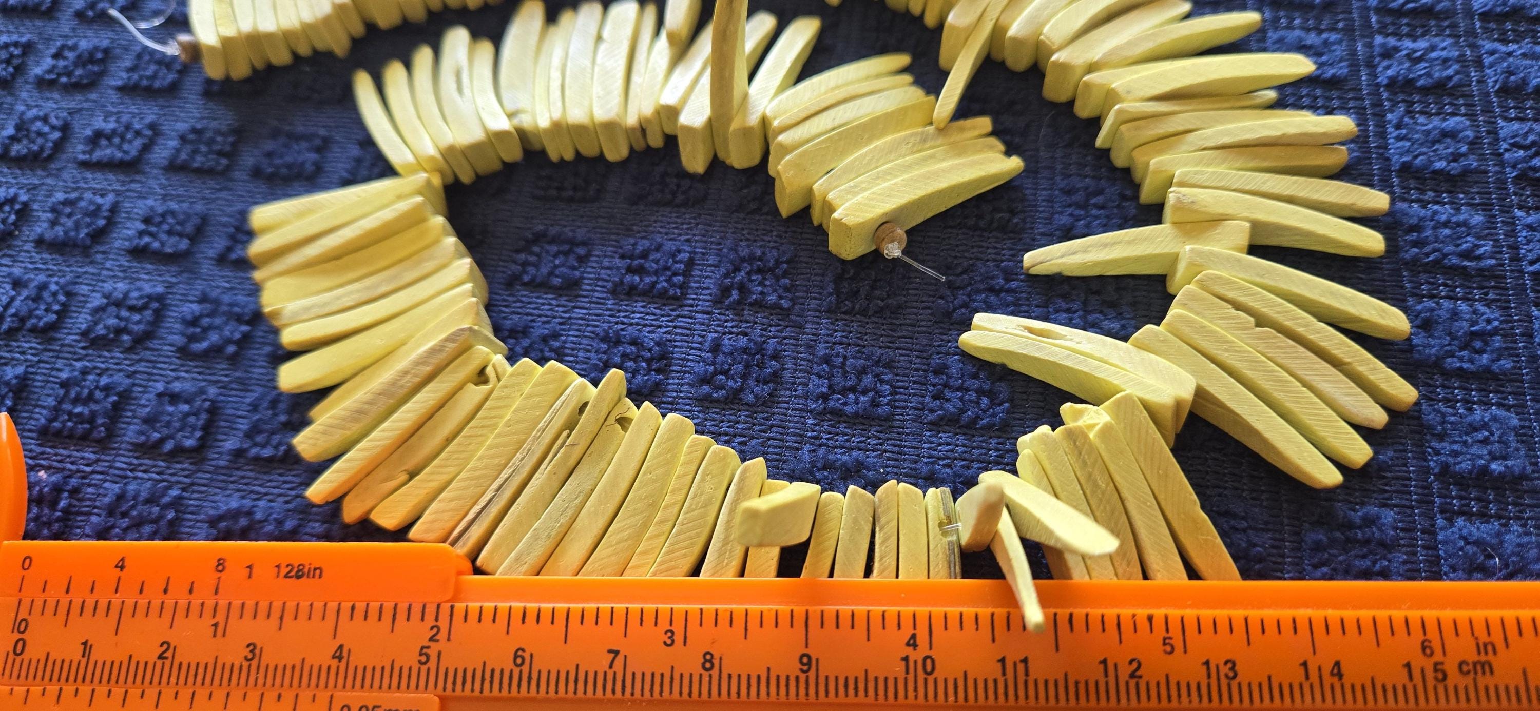 Yellow color coconut sticks Full Strand 15 inches bead size 26-28 mm triangle stick shape tribal design beads NB002A