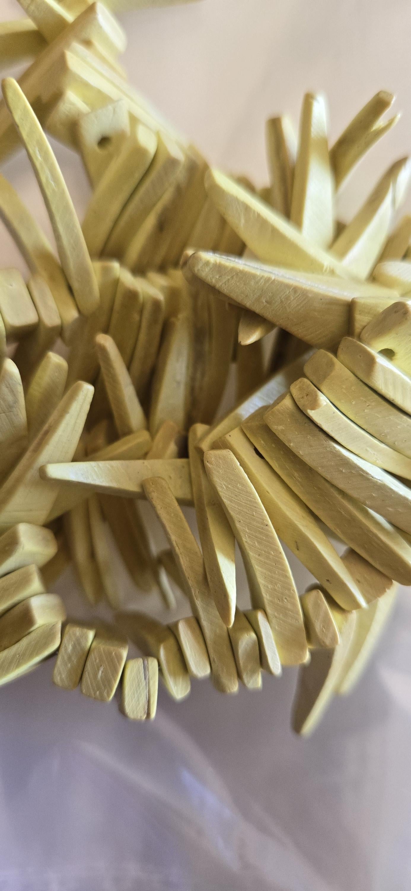 Yellow color coconut sticks Full Strand 15 inches bead size 26-28 mm triangle stick shape tribal design beads NB002A
