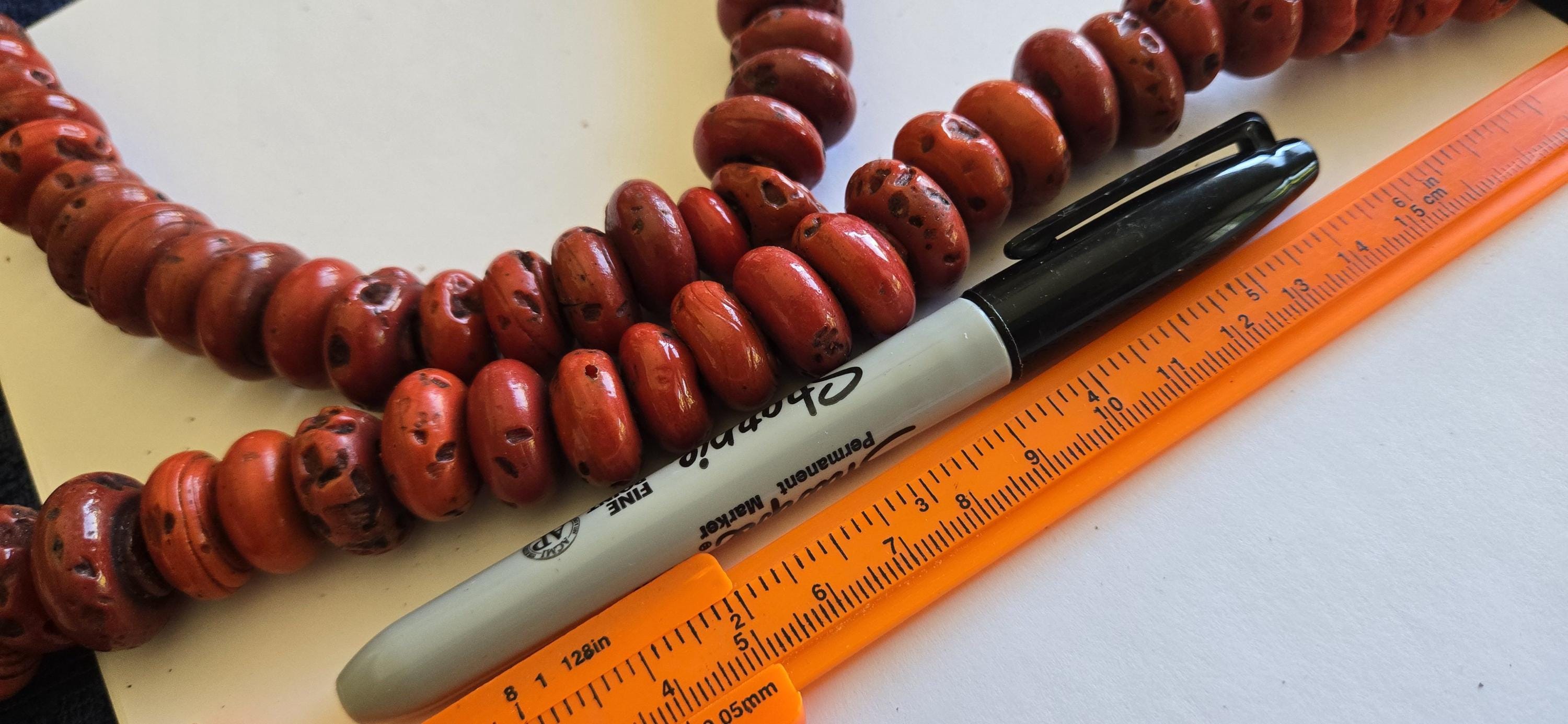 10 Beads - Ethnic Nepal beads sherpa glass beads red Nepalese beads donut disc tire shape beads - BT007G