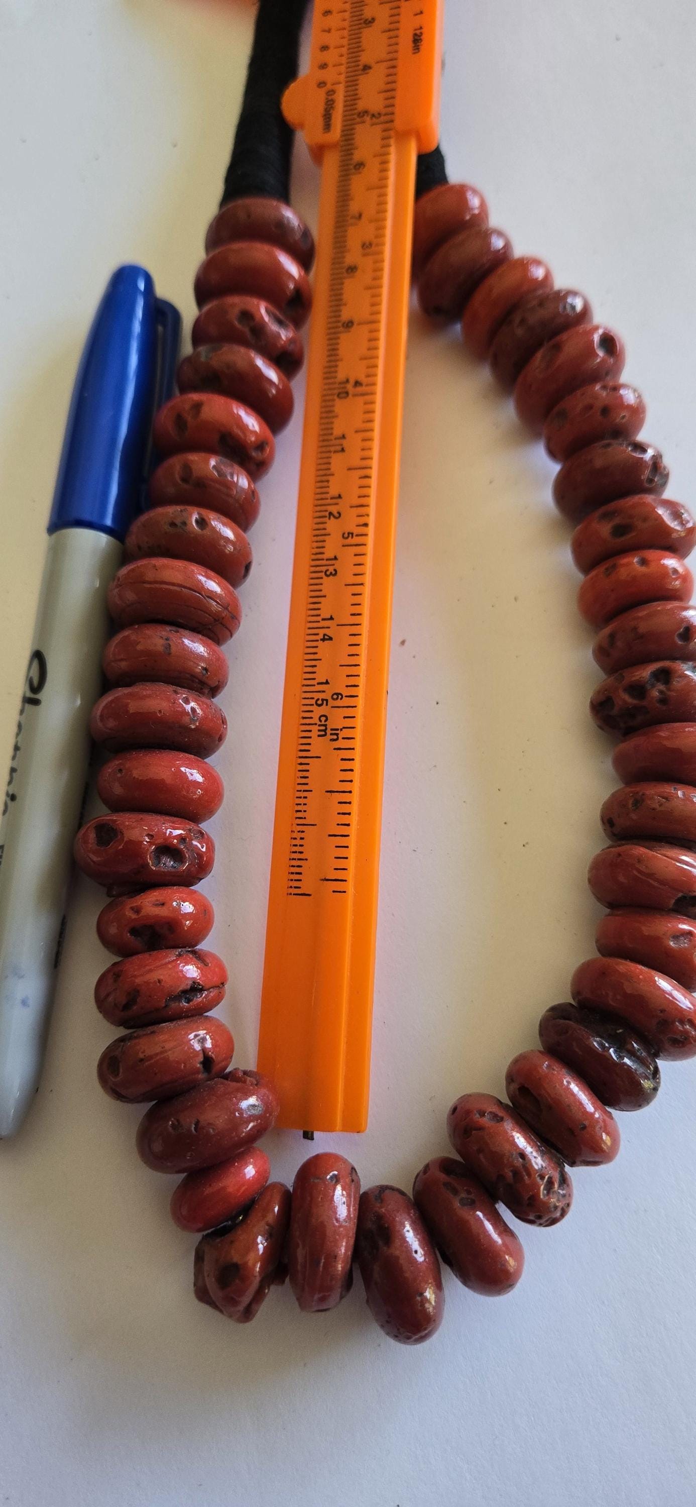 10 Beads - Ethnic Nepal beads sherpa glass beads red Nepalese beads donut disc tire shape beads - BT007G