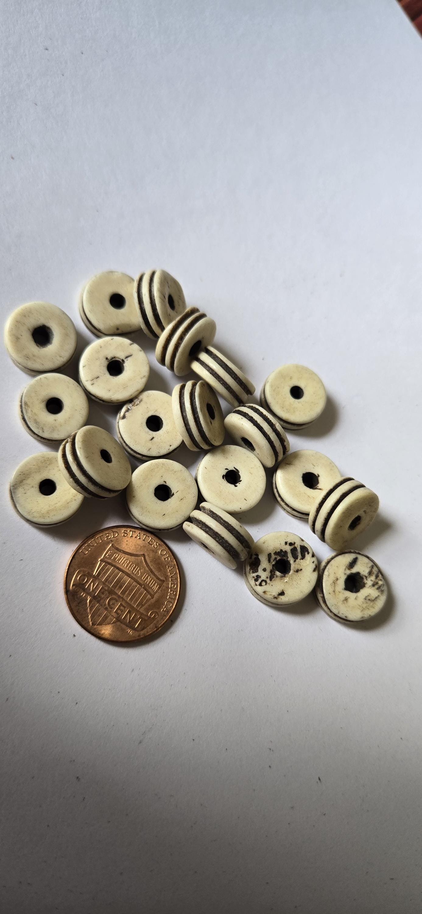 10 Beads - 12 mm x 5-6 mm cream color donut disc shape recycled cattle bone beads - ML001G