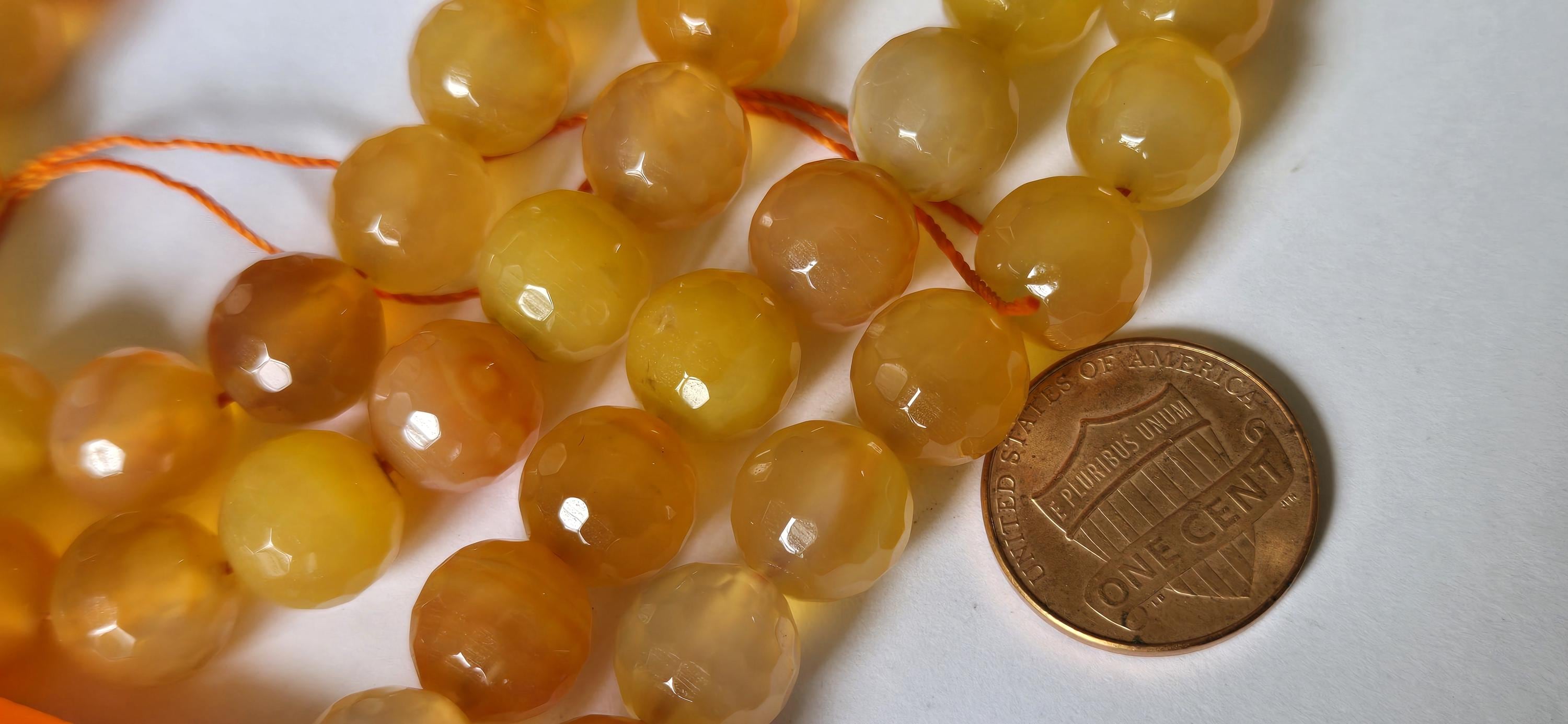 1 strand - 10 mm Honey yellow orange dyed jade faceted gemstone beads 15 inches - BD379G