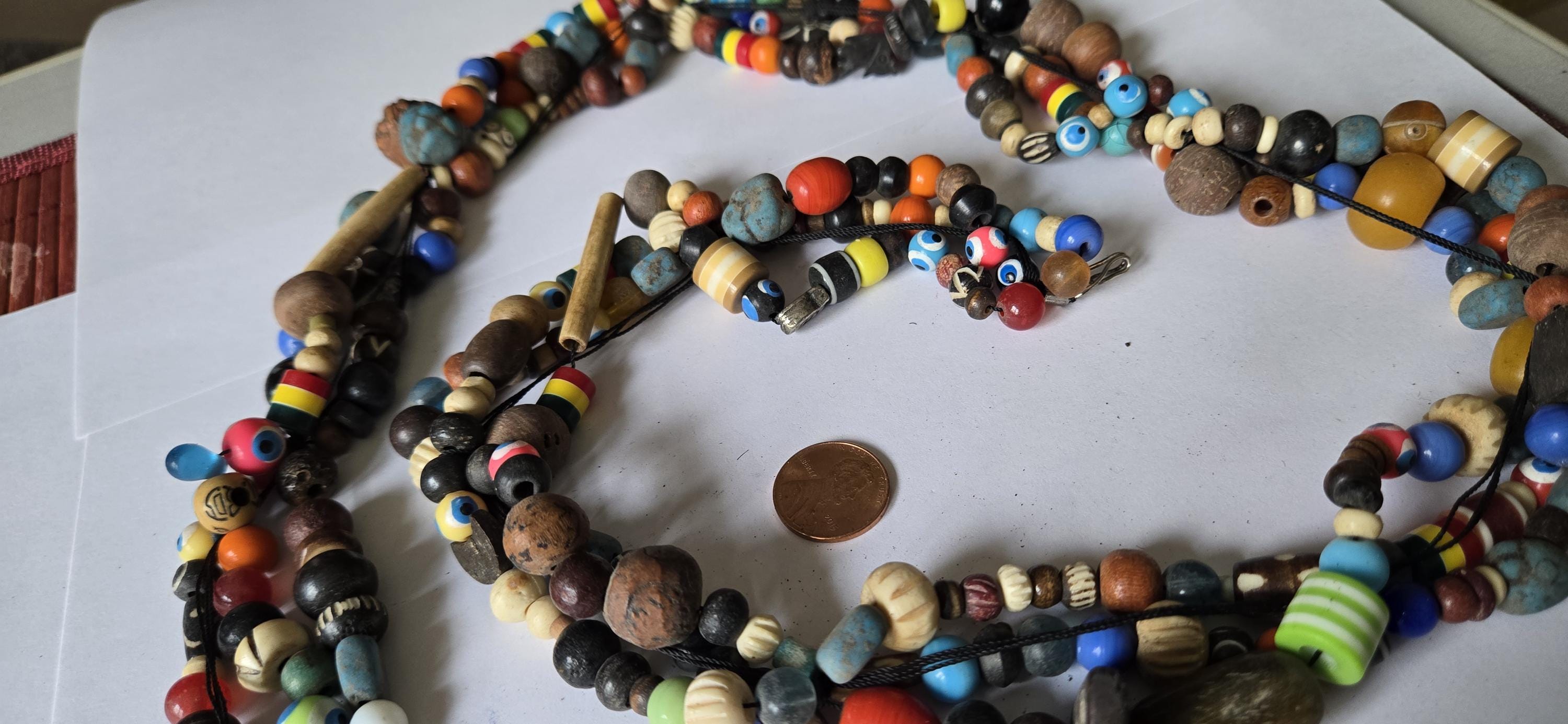 1 Full strand - 28 INCH - Mix vintage ethnic nepalese beads from Nepal - 3 layered - STR002H