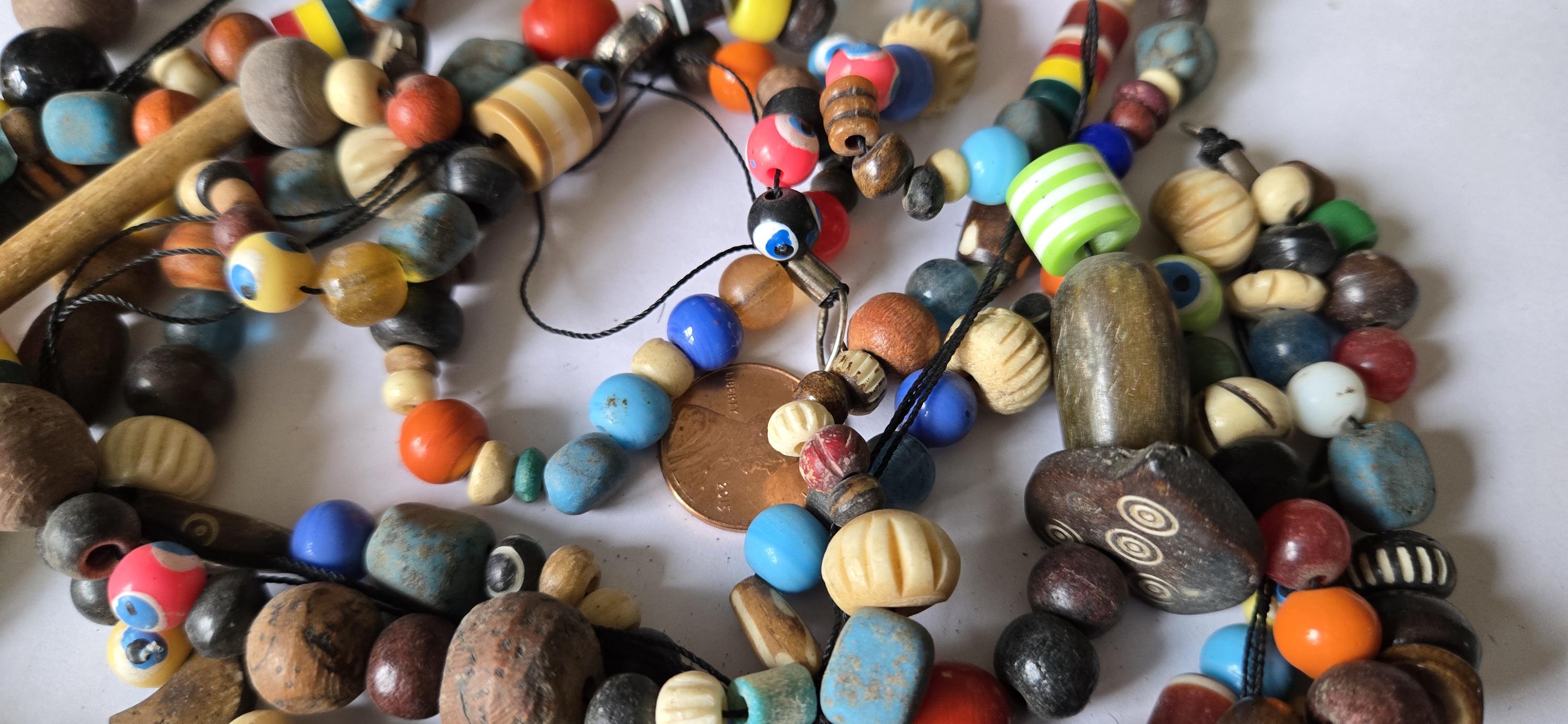 1 Full strand - 28 INCH - Mix vintage ethnic nepalese beads from Nepal - 3 layered - STR002H