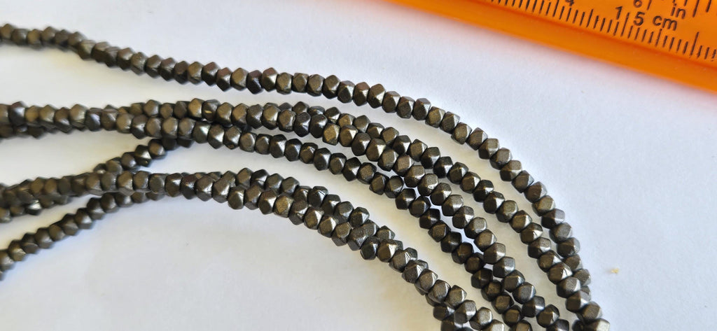 SALE - 1 Full Strand - Small size 3 mm brass tone plated cube metal beads - BD418