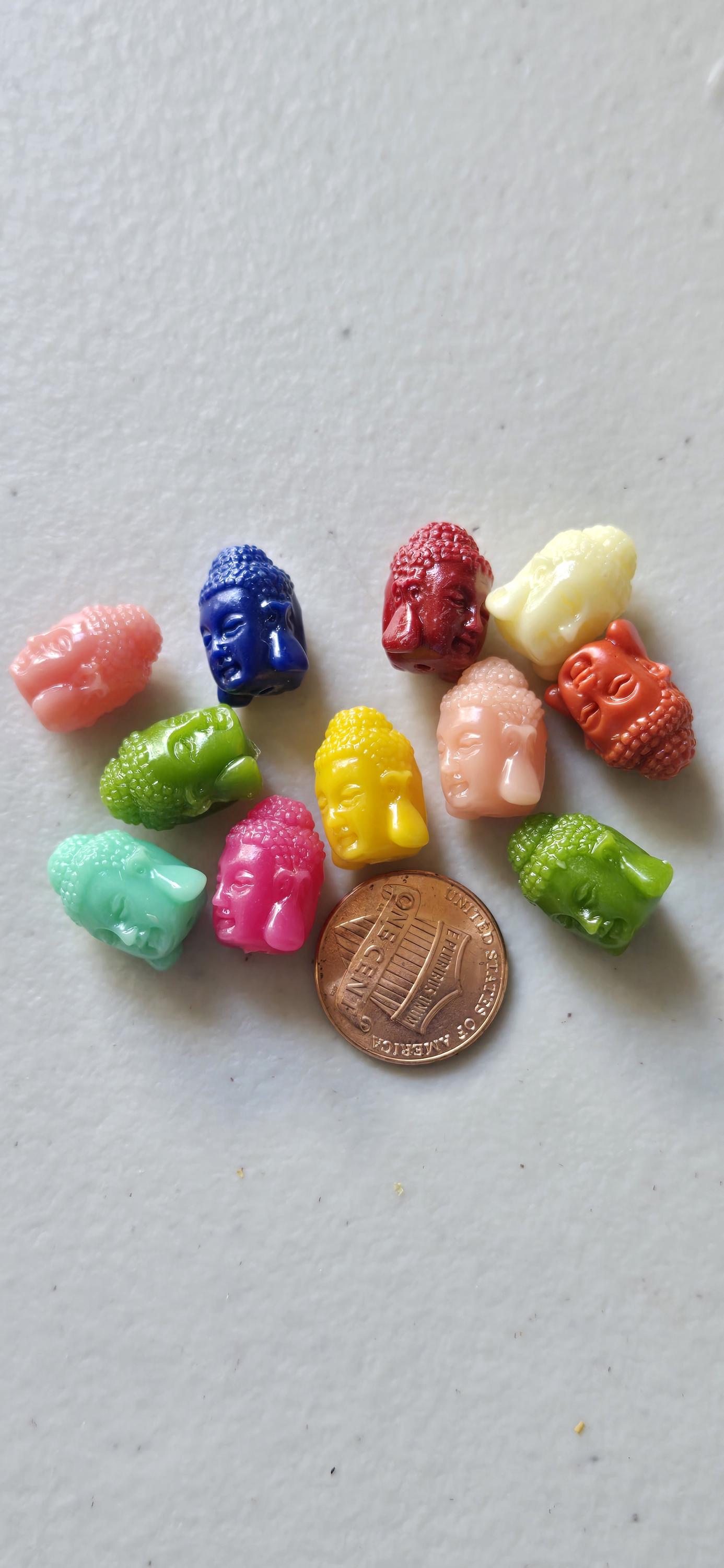 10 BEADS - Colorful mix colors dual sided Buddha face pendant bead 15 mm x 11 mm - BD751