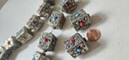 1 bead - Tibetan Nepal antiqued silver color finish repousse floral carving cube cuboid shape beads supplies large focal 31 -32mm - BD901G