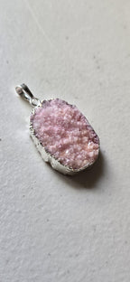Pink quartz shimmer Druzy agate geode silver edged pendant - SP020E