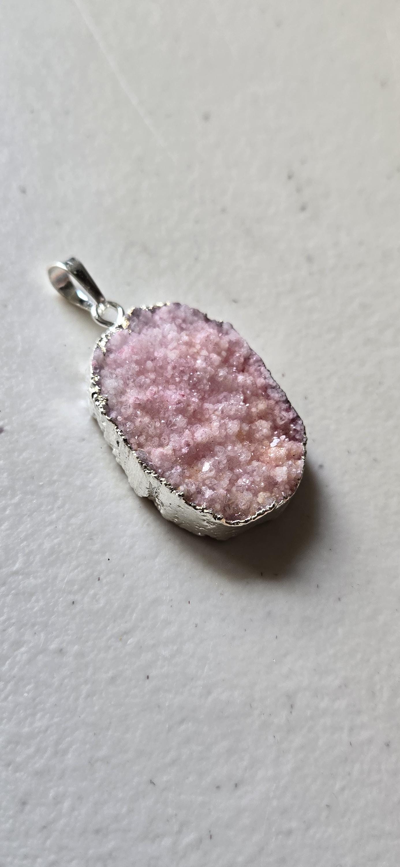 Pink quartz shimmer Druzy agate geode silver edged pendant - SP020E
