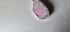Pink quartz shimmer Druzy agate geode silver edged pendant - SP020E