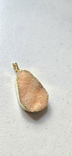 Peachy orange shimmer druzy quartz agate geode golden edged pendant- SP020H