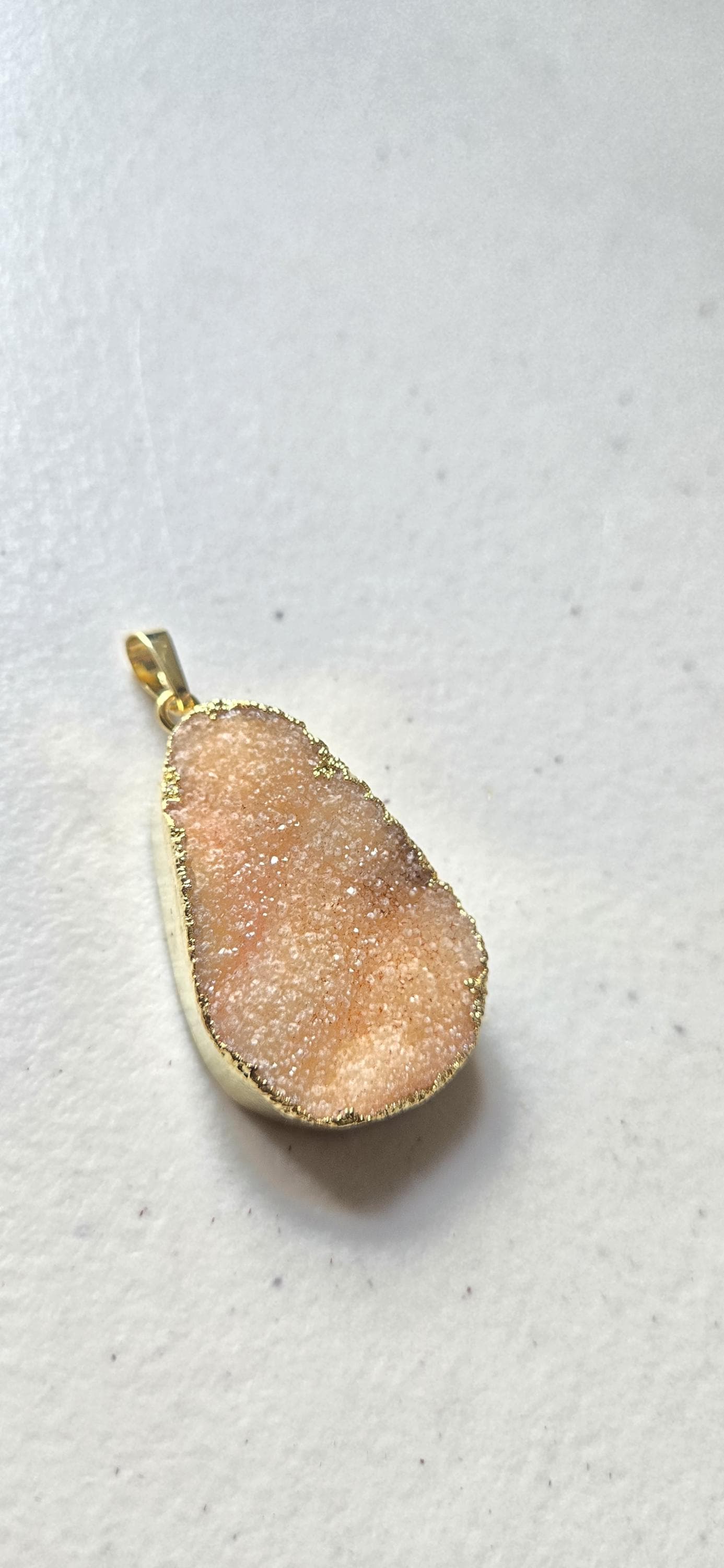 Peachy orange shimmer druzy quartz agate geode golden edged pendant- SP020H