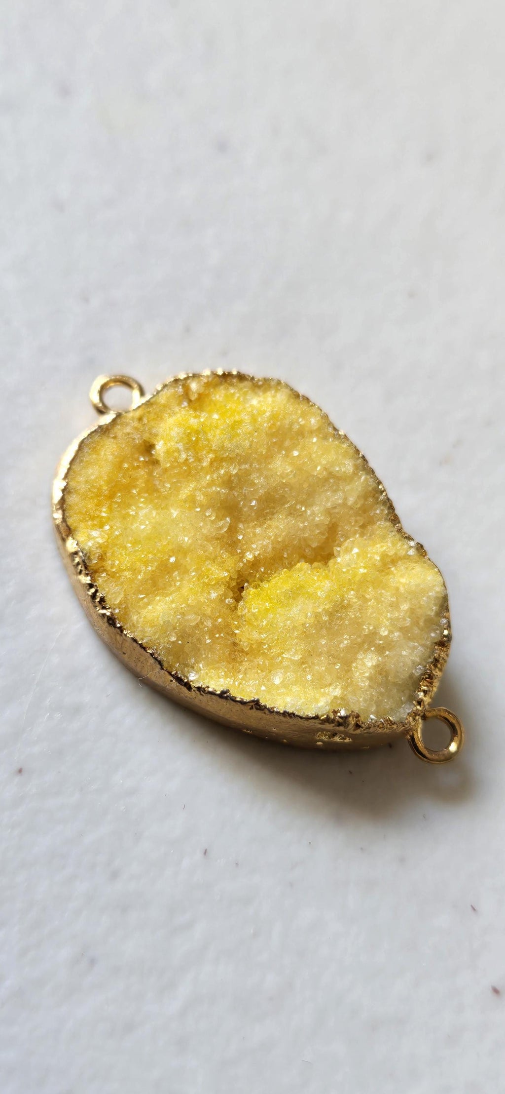 Lemony yellow shimmer druzy quartz agate geode golden edged pendant- SP020J