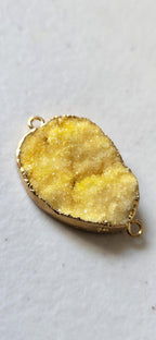 Lemony yellow shimmer druzy quartz agate geode golden edged pendant- SP020J