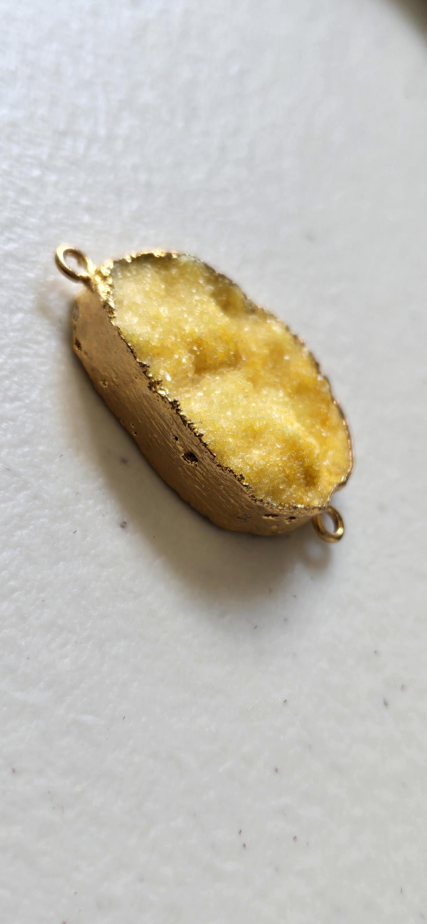 Lemony yellow shimmer druzy quartz agate geode golden edged pendant- SP020J