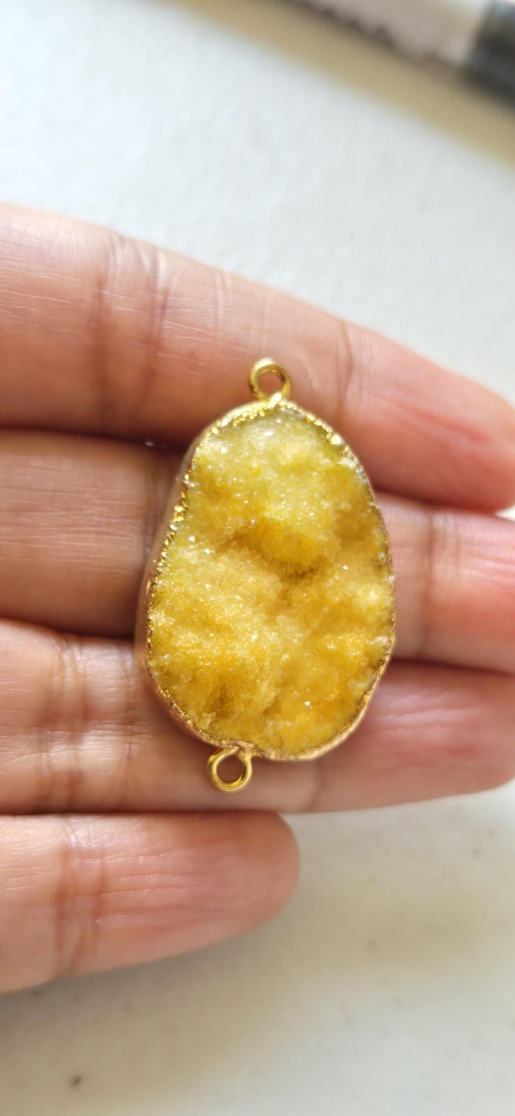 Lemony yellow shimmer druzy quartz agate geode golden edged pendant- SP020J