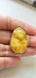 Lemony yellow shimmer druzy quartz agate geode golden edged pendant- SP020J