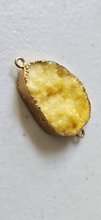 Lemony yellow shimmer druzy quartz agate geode golden edged pendant- SP020J