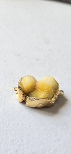 Lemony yellow shimmer druzy quartz agate geode golden edged double bail focal pendant- SP020K