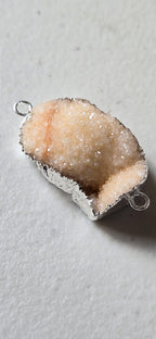 Peachy pink orange quartz shimmer Druzy agate geode silver edged pendant- SP020D