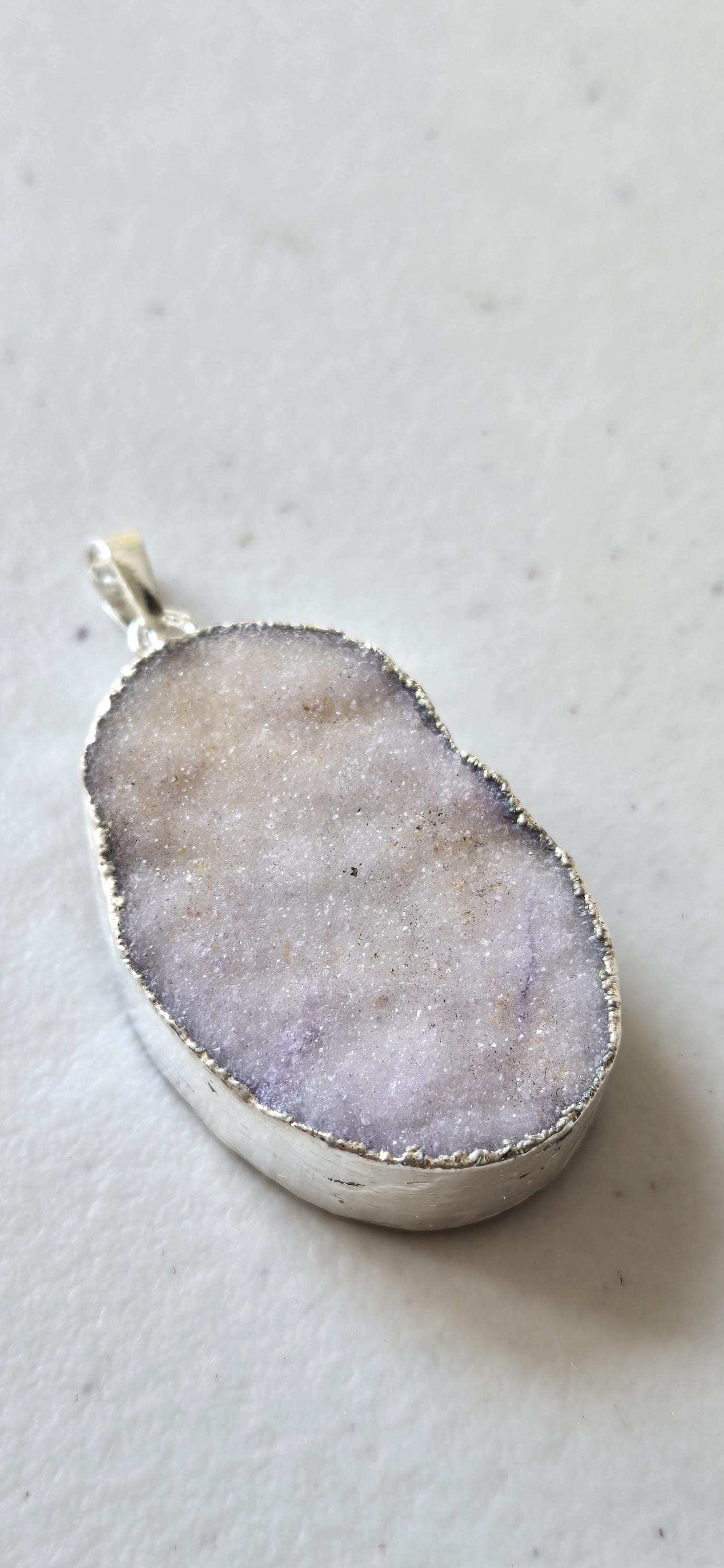 Purplish shimmer Druzy agate geode silver edged pendant - SP020A