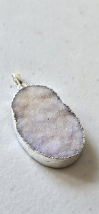 Purplish shimmer Druzy agate geode silver edged pendant - SP020A