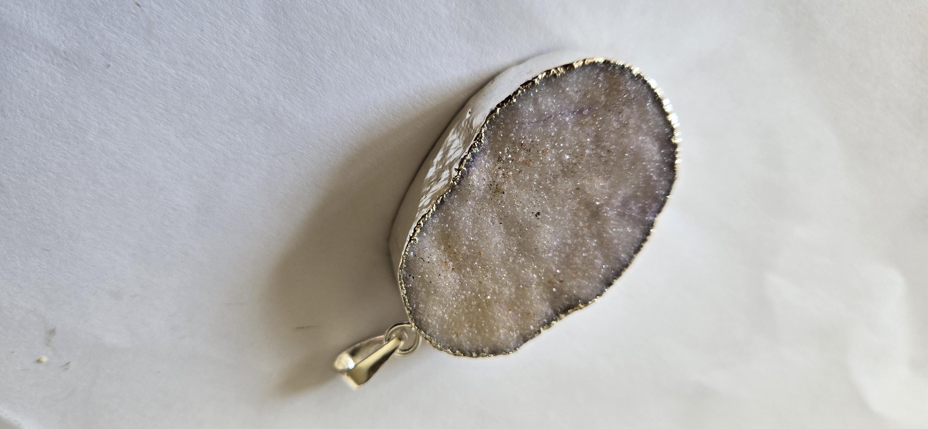 Purplish shimmer Druzy agate geode silver edged pendant - SP020A