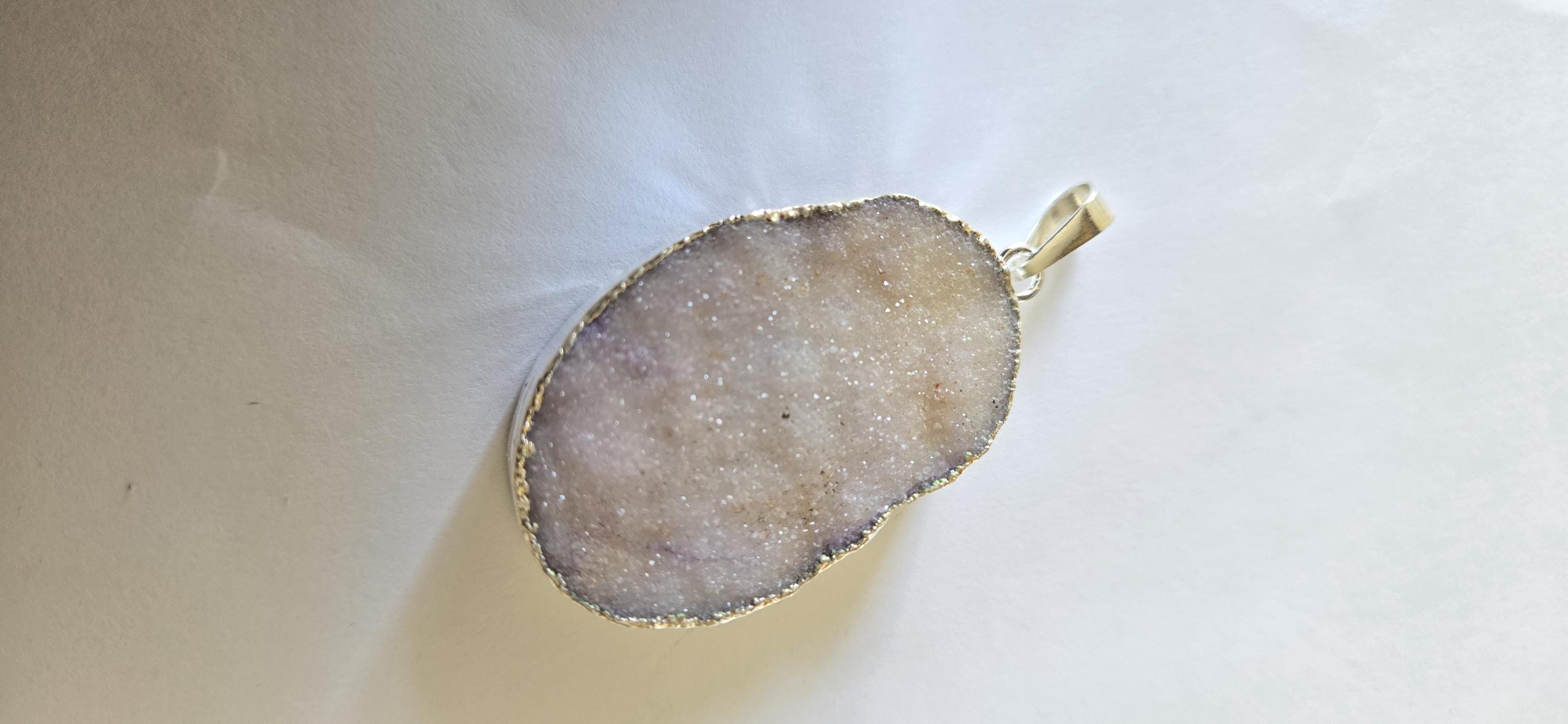 Purplish shimmer Druzy agate geode silver edged pendant - SP020A