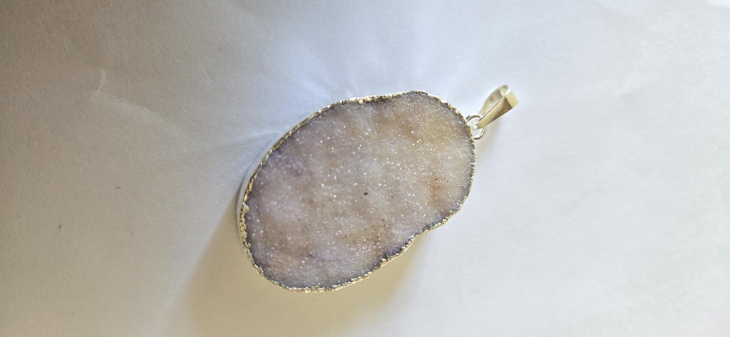 Purplish shimmer Druzy agate geode silver edged pendant - SP020A