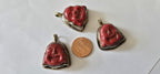 Tibetan antiqued silver color encased howlite happy Buddha face focal pendant floral carving - PM001B