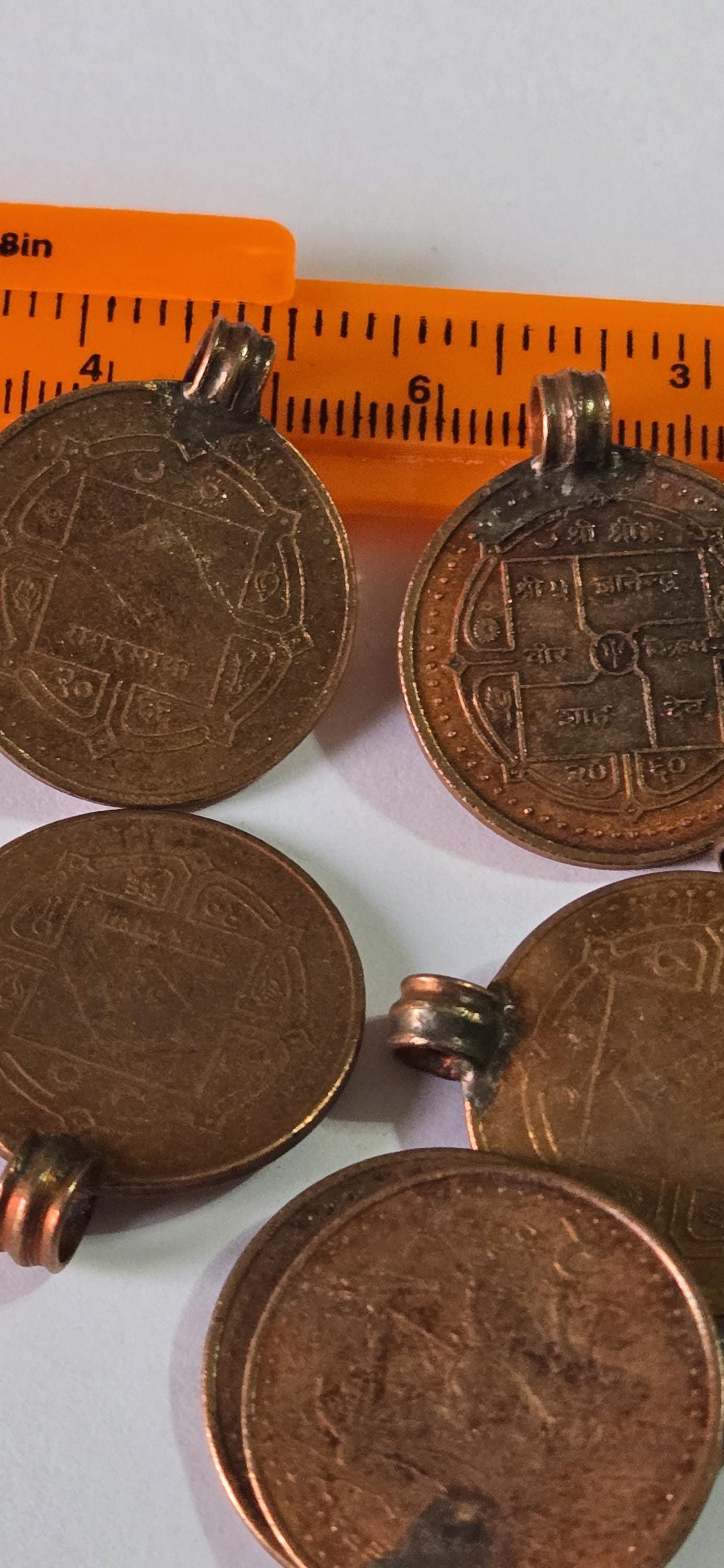 2 Coins- 25 mm old Nepal coin pendant charms - BD952G