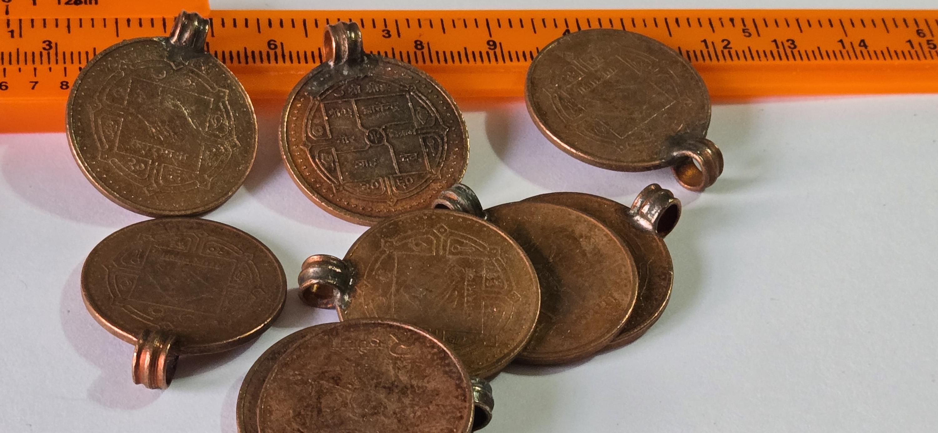 2 Coins- 25 mm old Nepal coin pendant charms - BD952G
