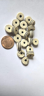10 Beads - 12 mm x 5-6 mm cream color donut disc shape recycled cattle bone beads - ML001G