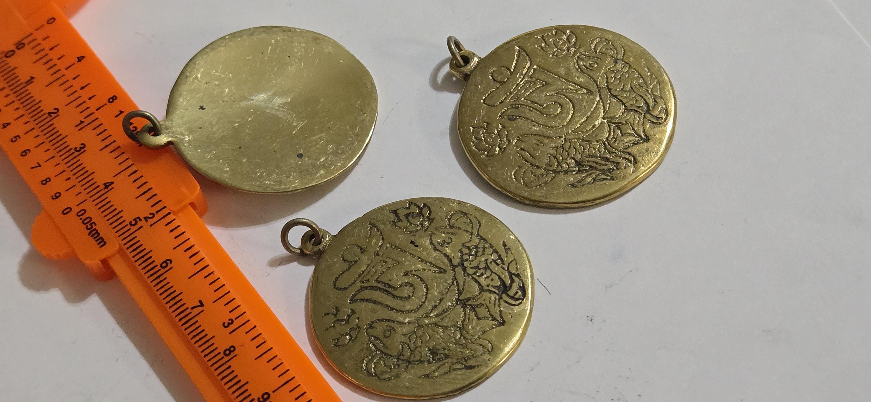 Tibetan brass om and golden fish symbol antiqued finish ashtamangala auspicious symbol Om pendant - CP011B