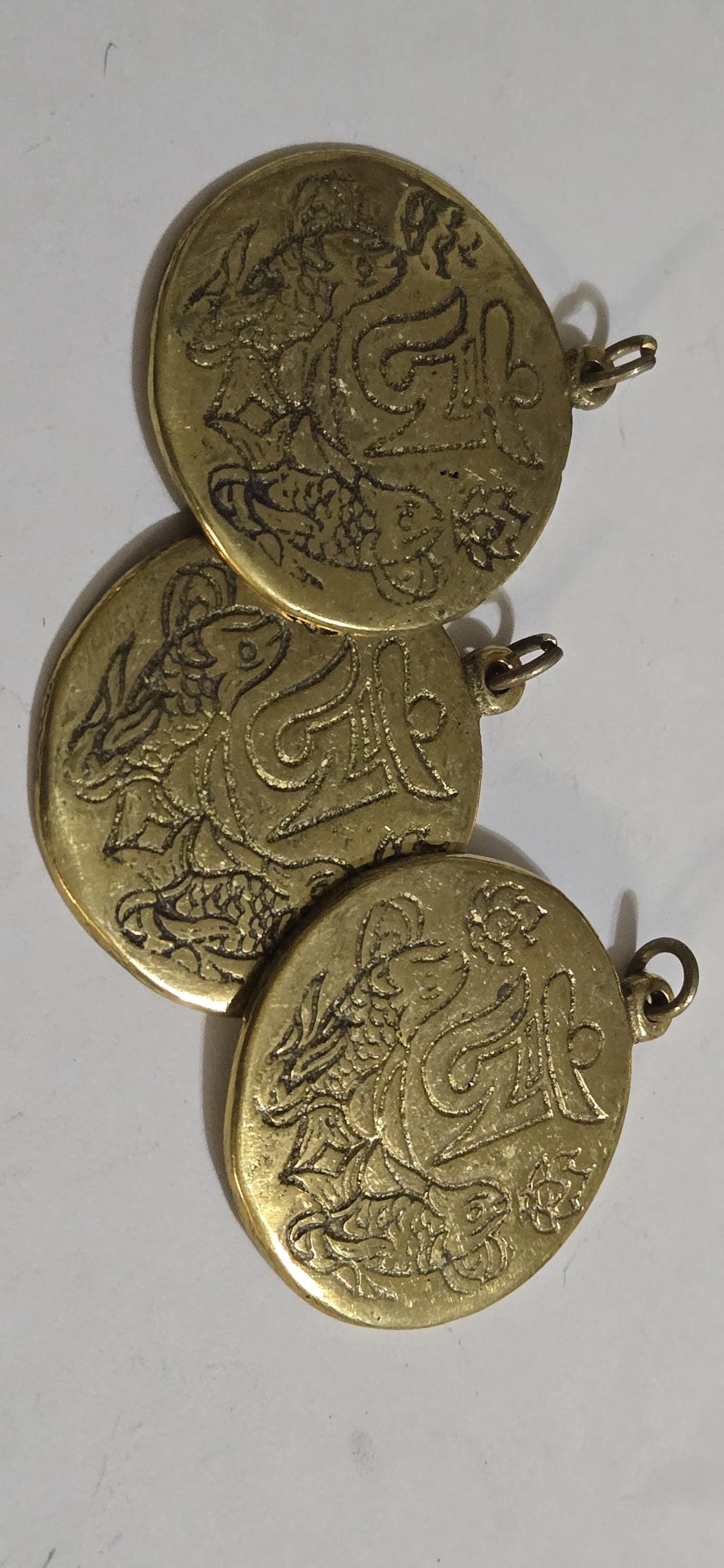 Tibetan brass om and golden fish symbol antiqued finish ashtamangala auspicious symbol Om pendant - CP011B