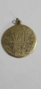 Tibetan brass om and golden fish symbol antiqued finish ashtamangala auspicious symbol Om pendant - CP011B