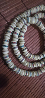 108 beads - 10 mm Tibetan cream white color bone mala turquoise brass copper turquoise coral inlay recycledcattle bone beads Nepal - ML075A