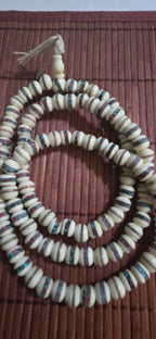 108 beads - 10 mm Tibetan cream white color bone mala turquoise brass copper turquoise coral inlay recycledcattle bone beads Nepal - ML075A