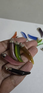 5 Pendants - Mix 5 colors cats eye glass horn pendants - PM332A