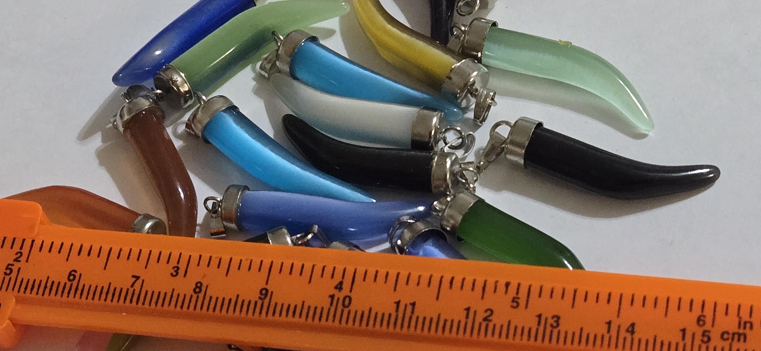 5 Pendants - Mix 5 colors cats eye glass horn pendants - PM332A