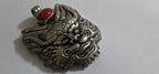 Large Tibetan mahakala protector pendant with coral inlay - PM313L