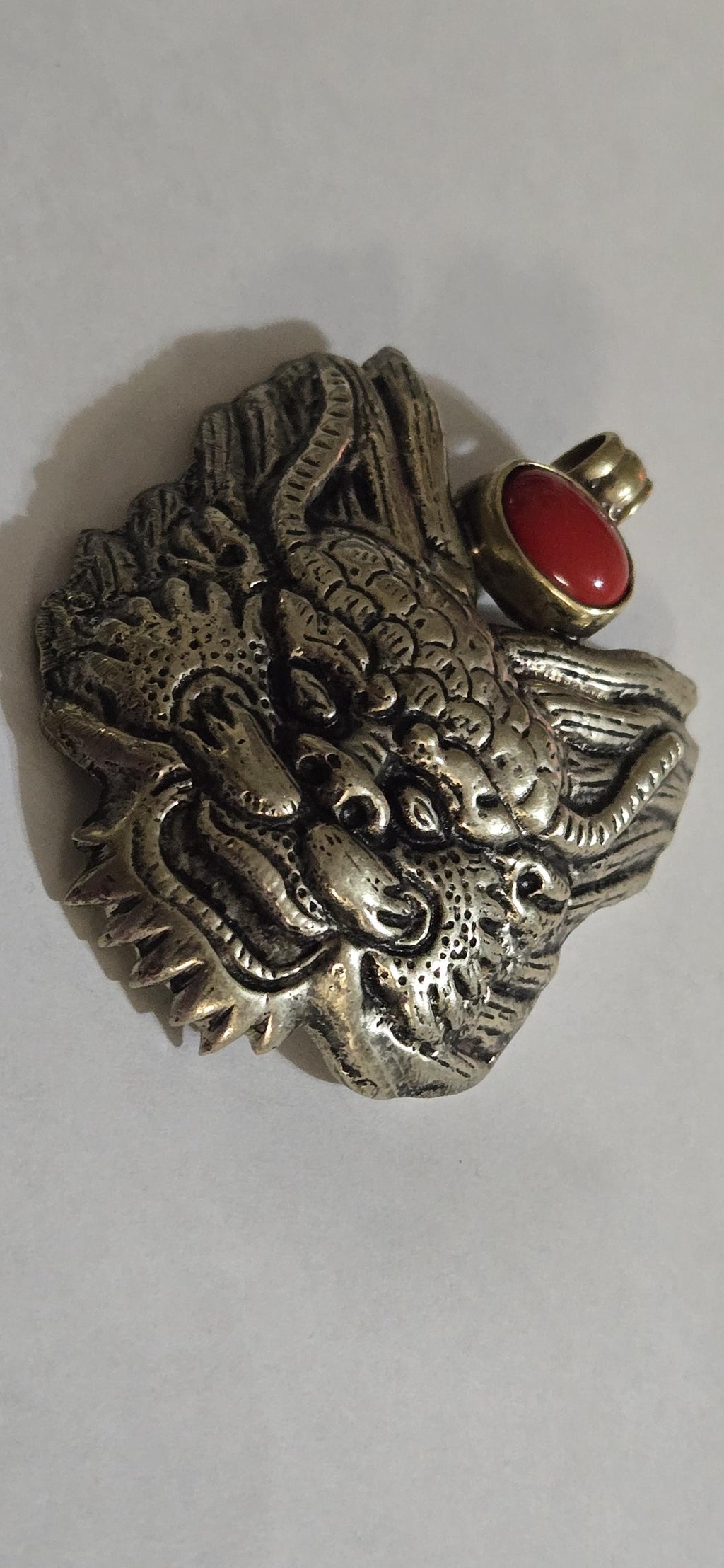 Large Tibetan mahakala protector pendant with coral inlay - PM313L